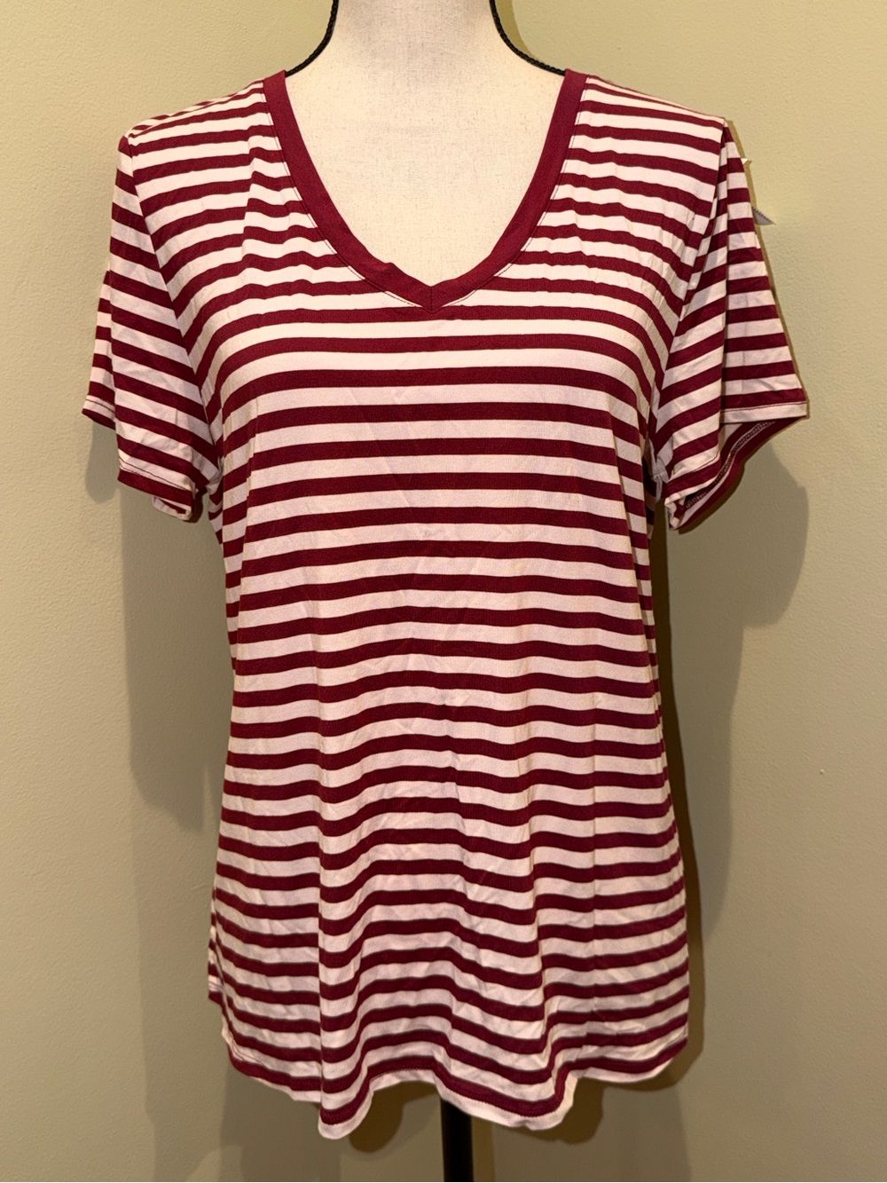 NWT Thread & Supply Stitch Fix Burgundy Striped Tencel V-Neck Tee - XL
